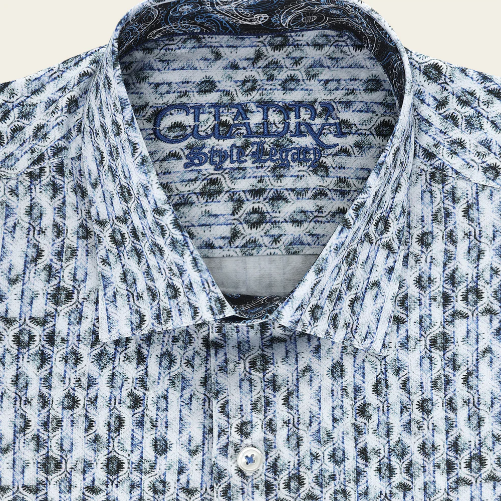 Men’s Long Sleeve Shirt with Blue Paisley Accent Pattern in Cotton 3 Men’s Long Sleeve Shirt with Blue Paisley Accent Pattern in Cotton