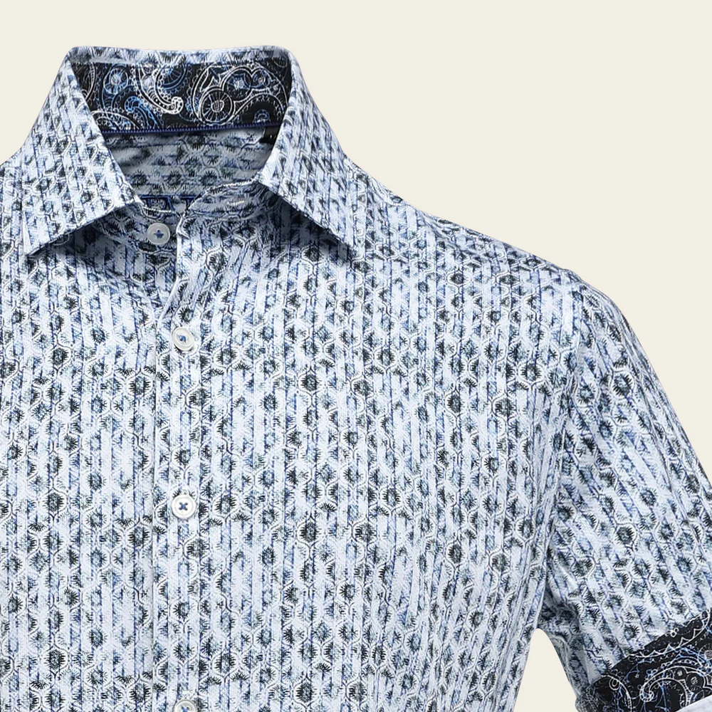 Men’s Long Sleeve Shirt with Blue Paisley Accent Pattern in Cotton 5 Men’s Long Sleeve Shirt with Blue Paisley Accent Pattern in Cotton
