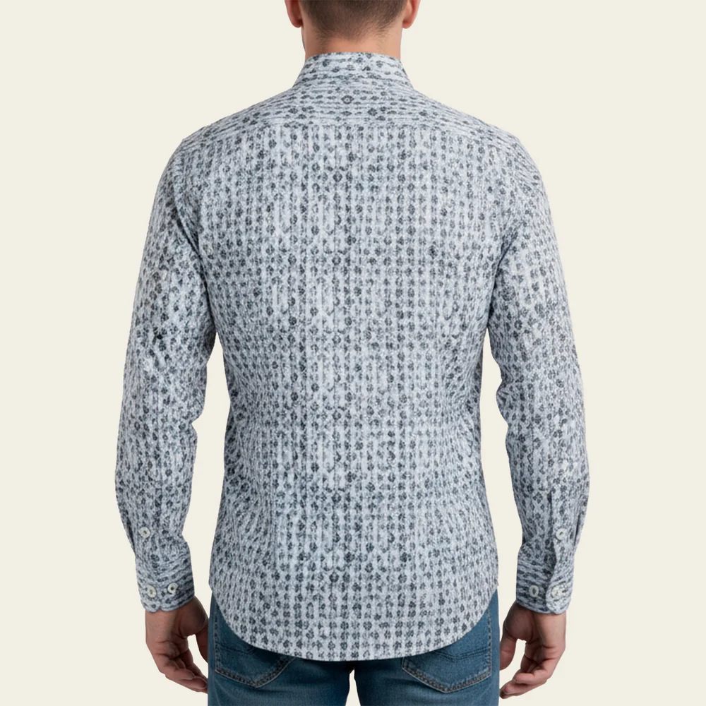 Men’s Long Sleeve Shirt with Blue Paisley Accent Pattern in Cotton 7 Men’s Long Sleeve Shirt with Blue Paisley Accent Pattern in Cotton