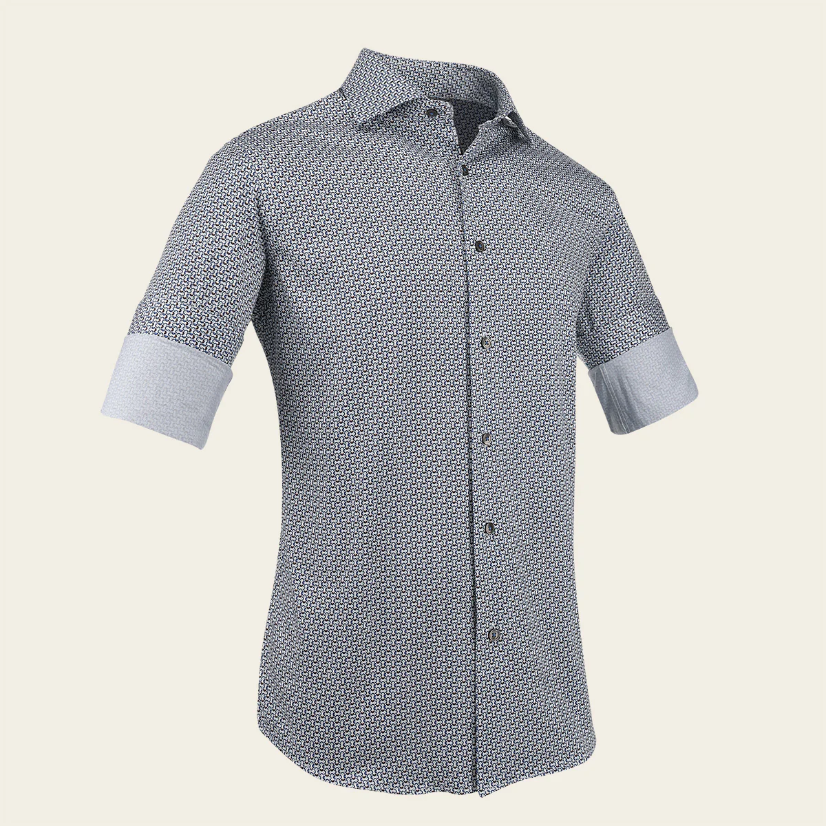 Tailored Blue Microprint Shirt in Premium Cotton Long Sleeves
