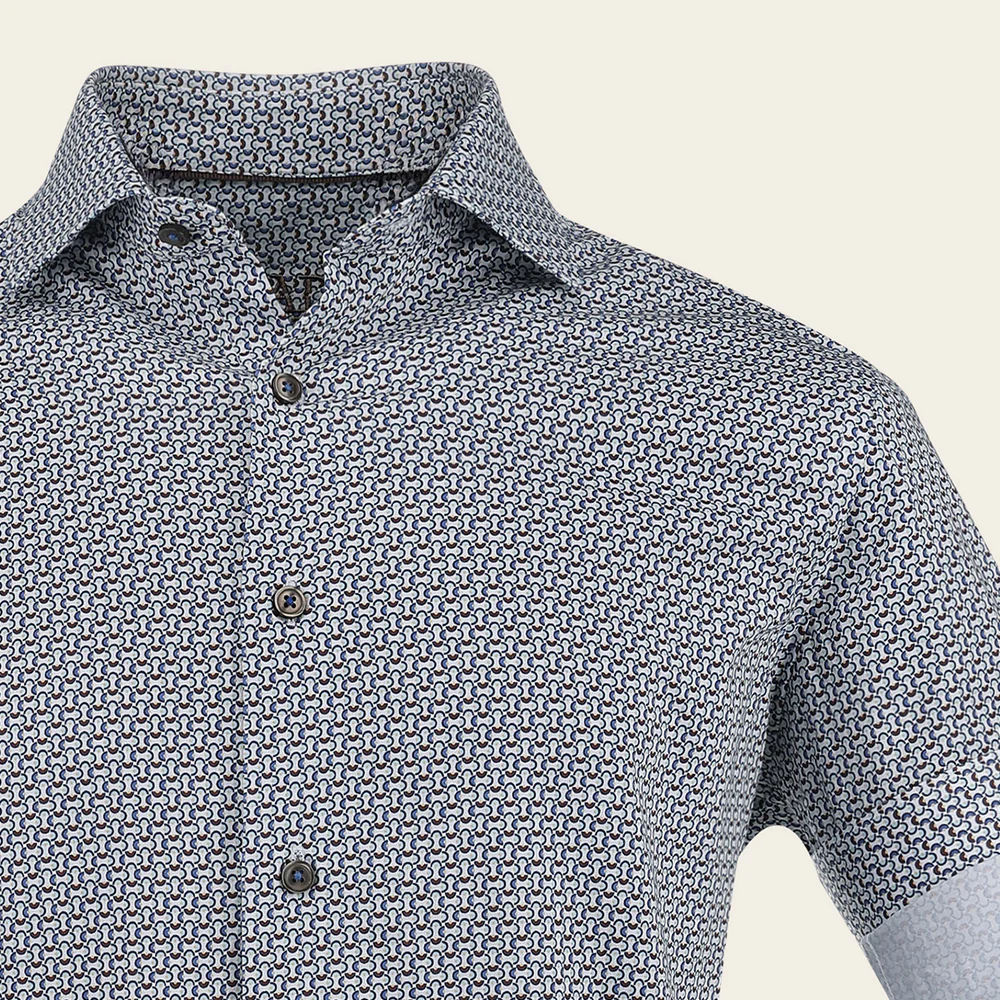Tailored Blue Microprint Shirt in Premium Cotton Long Sleeves 5 Tailored Blue Microprint Shirt in Premium Cotton Long Sleeves