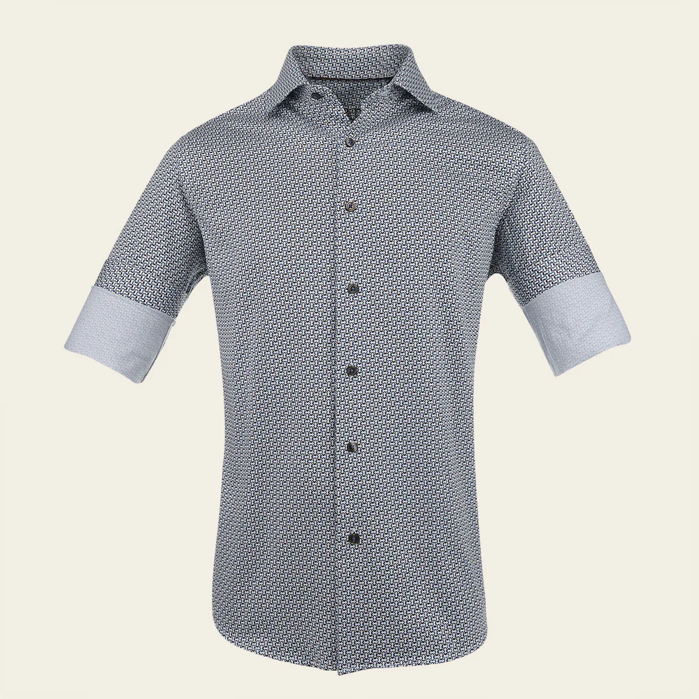 Tailored Blue Microprint Shirt in Premium Cotton Long Sleeves 7 Tailored Blue Microprint Shirt in Premium Cotton Long Sleeves