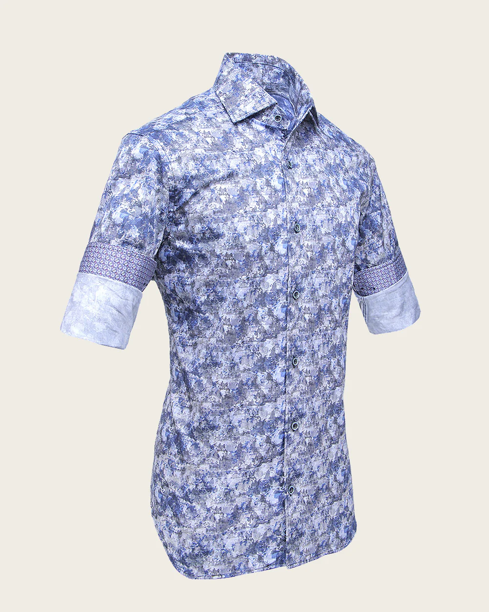 Blue-Toned Tile Print Men’s Shirt 4 Blue-Toned Tile Print Men’s Shirt