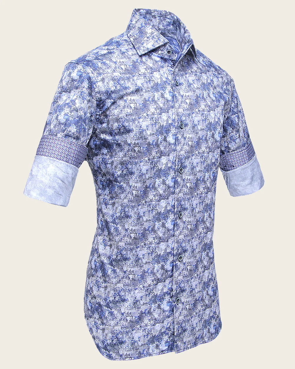Blue-Toned Tile Print Men’s Shirt 8 Blue-Toned Tile Print Men’s Shirt