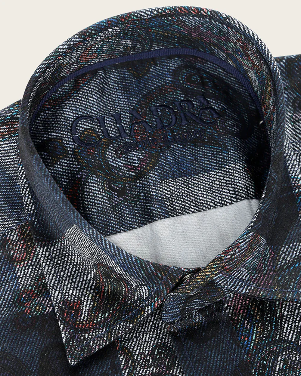 Men’s Long Sleeve Casual Shirt in Dark Multicolor Print 100% Cotton