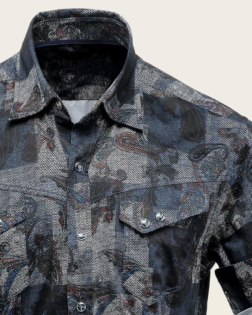 Men’s Long Sleeve Casual Shirt in Dark Multicolor Print 100% Cotton