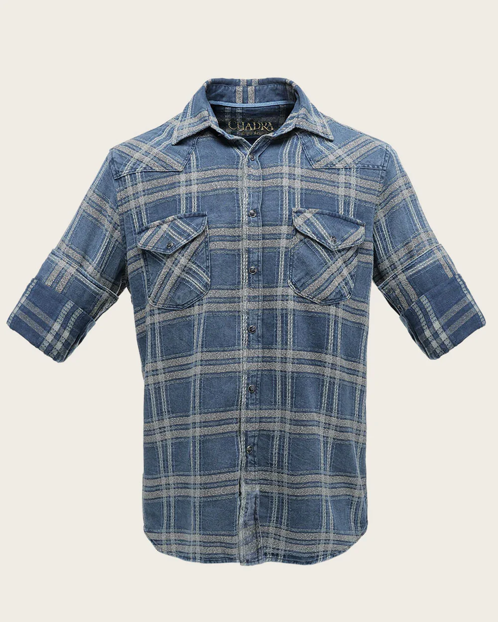 Casual Men’s Blue and Beige Checkered Long Sleeve Shirt in 100% Cotton