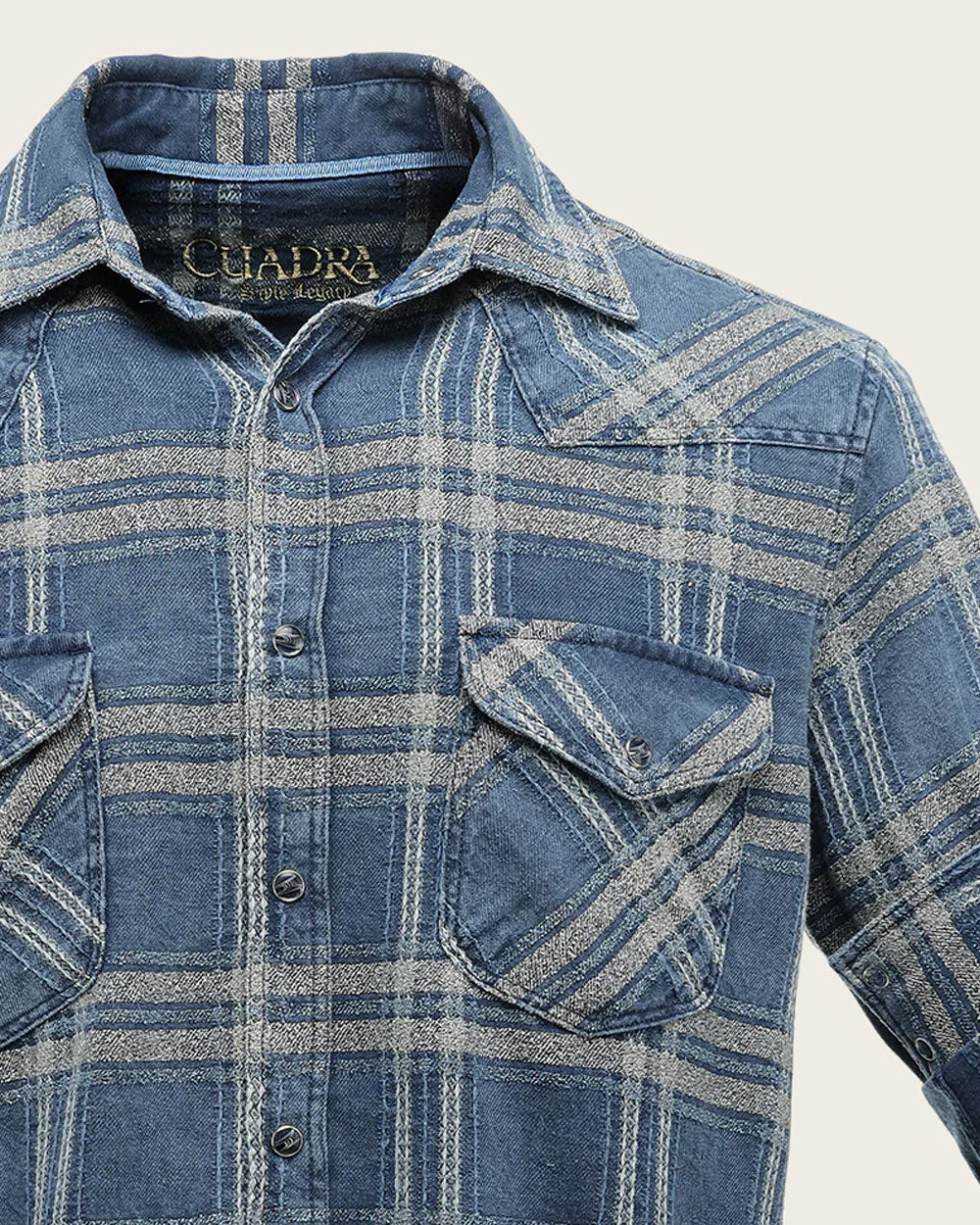 Casual Men’s Blue and Beige Checkered Long Sleeve Shirt in 100% Cotton