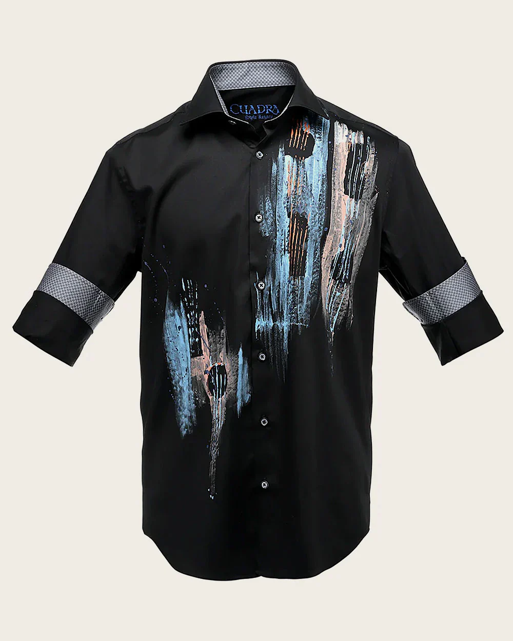 Hand Painted Black Casual Shirt for Men in 100% Cotton