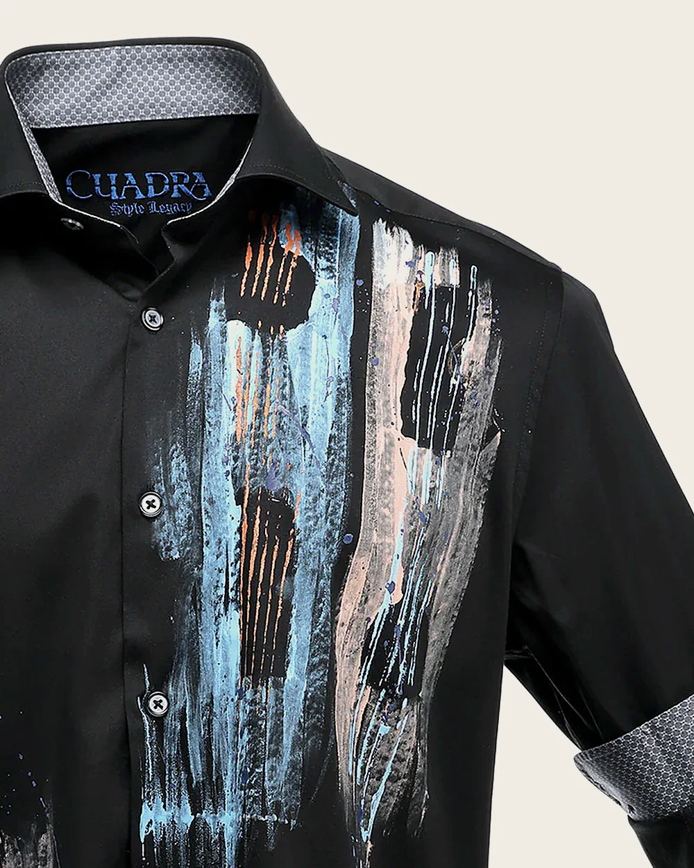 Hand Painted Black Casual Shirt for Men in 100% Cotton