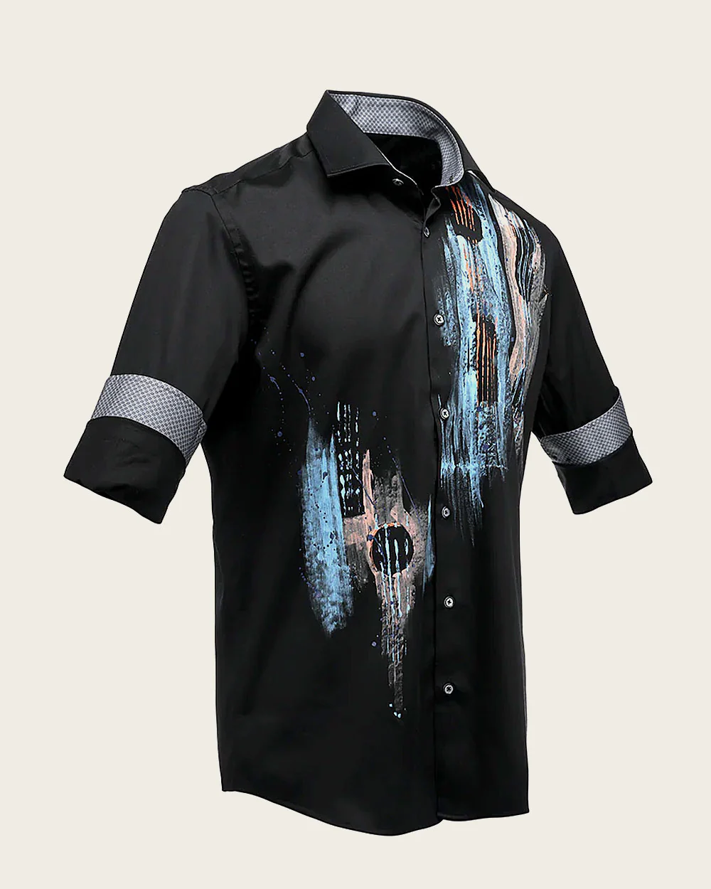 Hand Painted Black Casual Shirt for Men in 100% Cotton