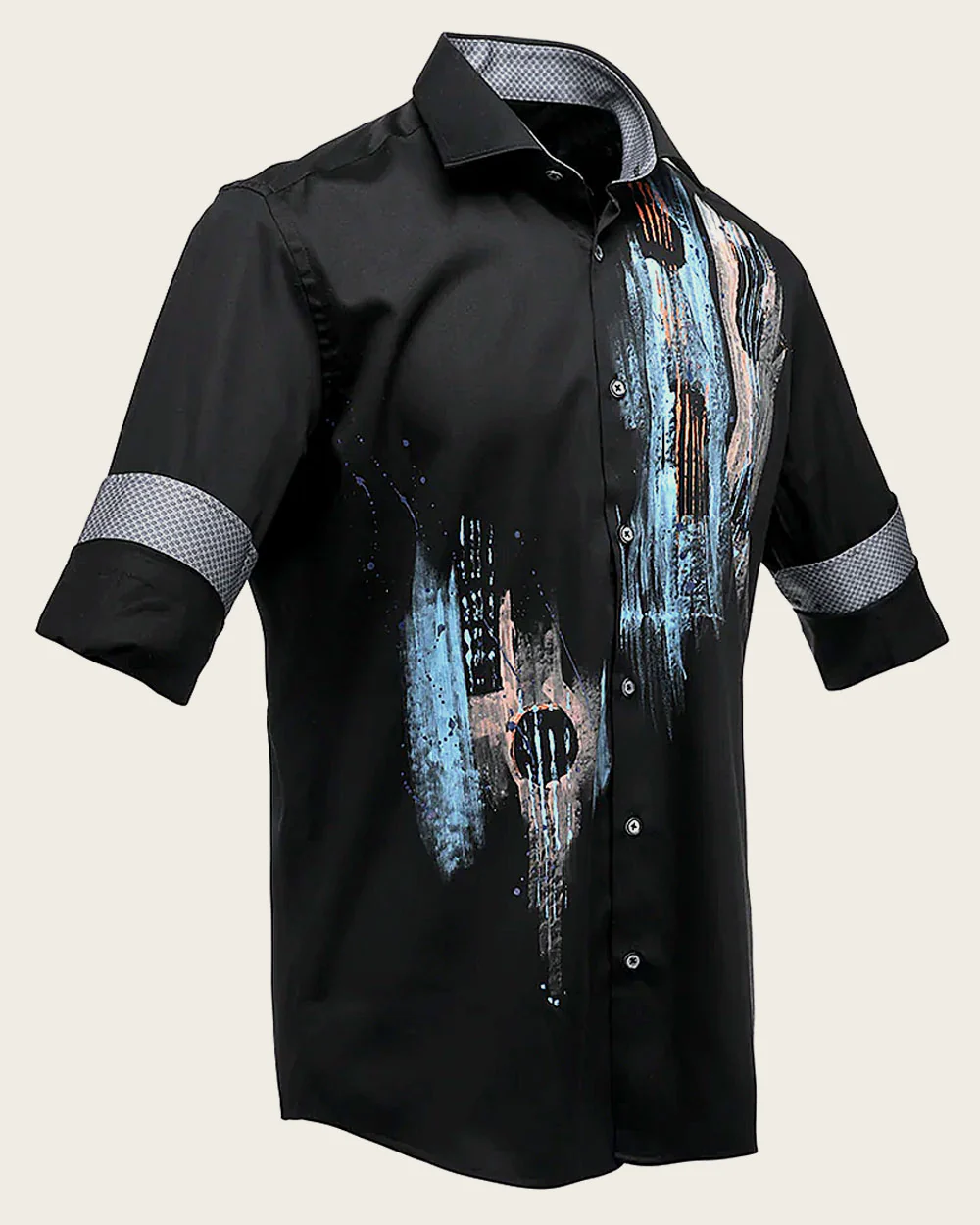 Hand Painted Black Casual Shirt for Men in 100% Cotton