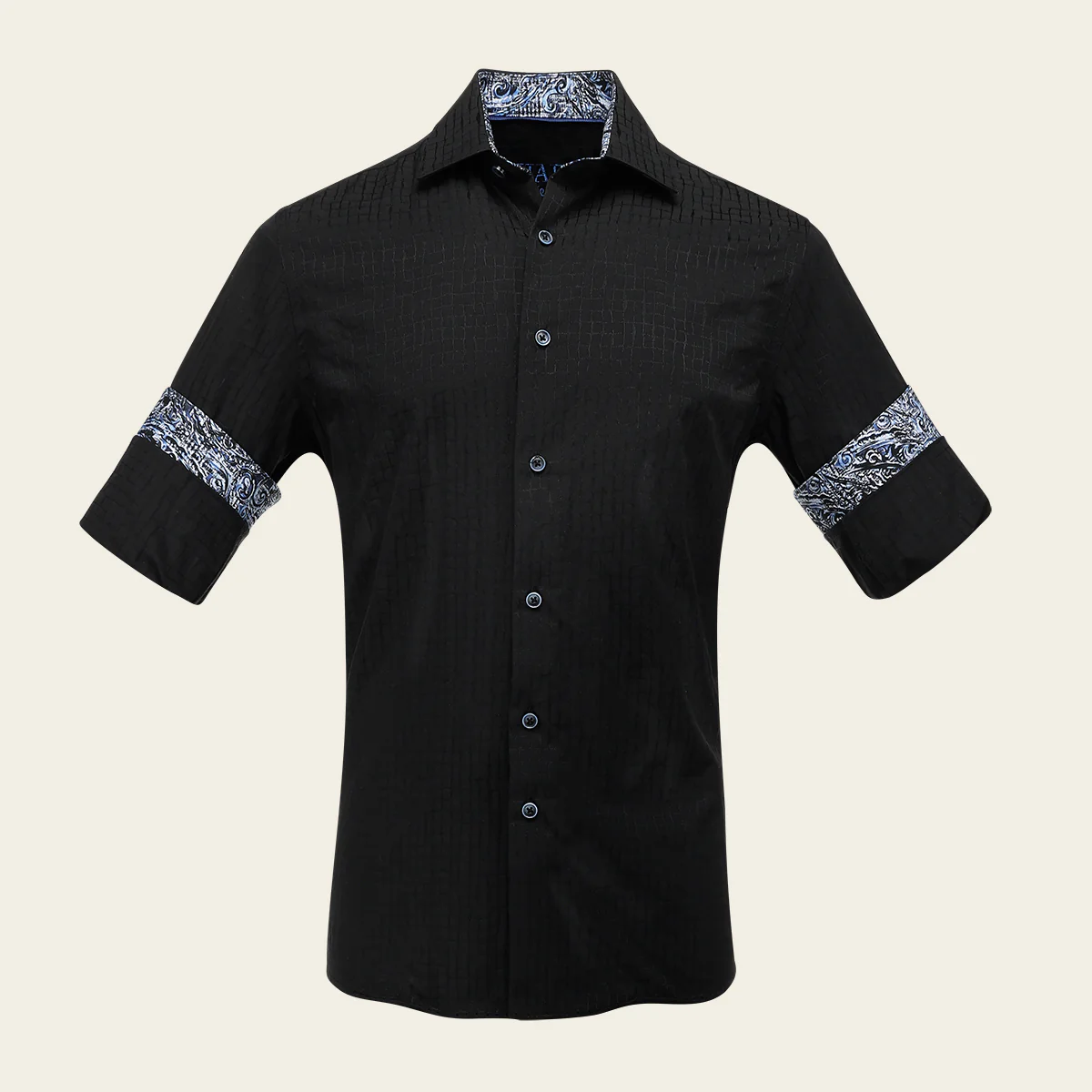 Black Men’s Long Sleeve Cotton Shirt in Caiman Texture