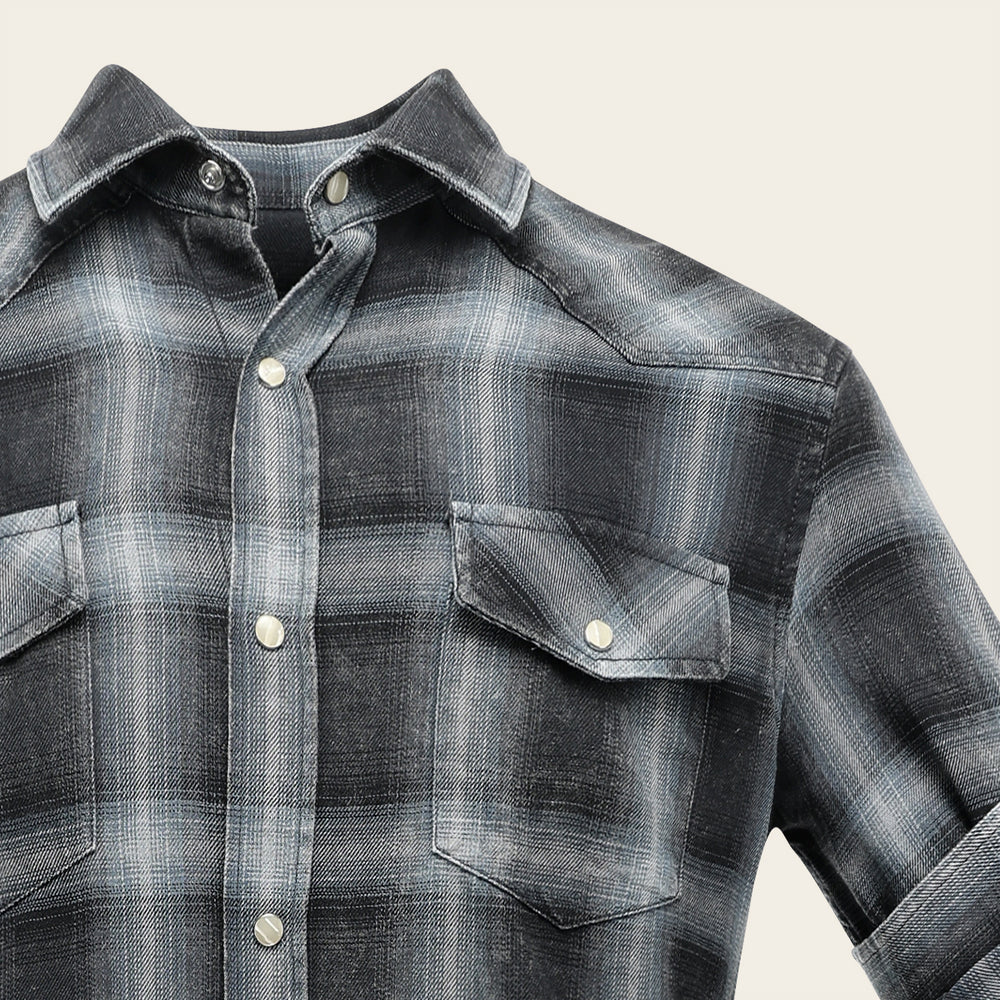 Men’s Long Sleeve Shirt with Black & White Checked Pattern in Cotton