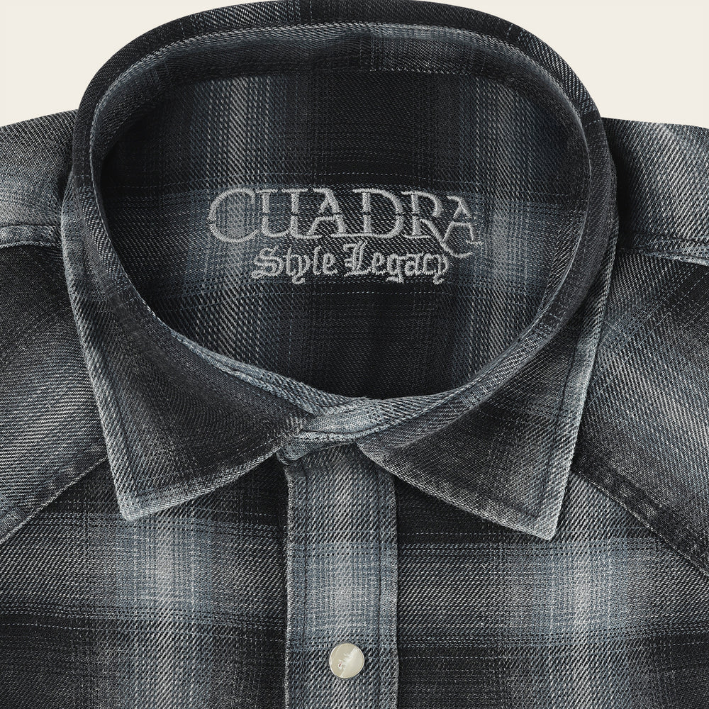 Men’s Long Sleeve Shirt with Black & White Checked Pattern in Cotton