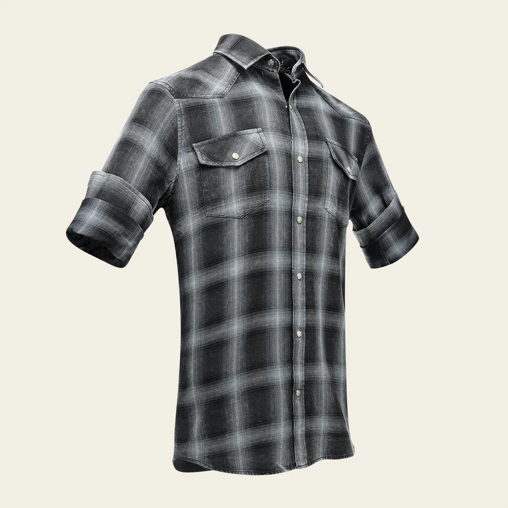 Men’s Long Sleeve Shirt with Black & White Checked Pattern in Cotton