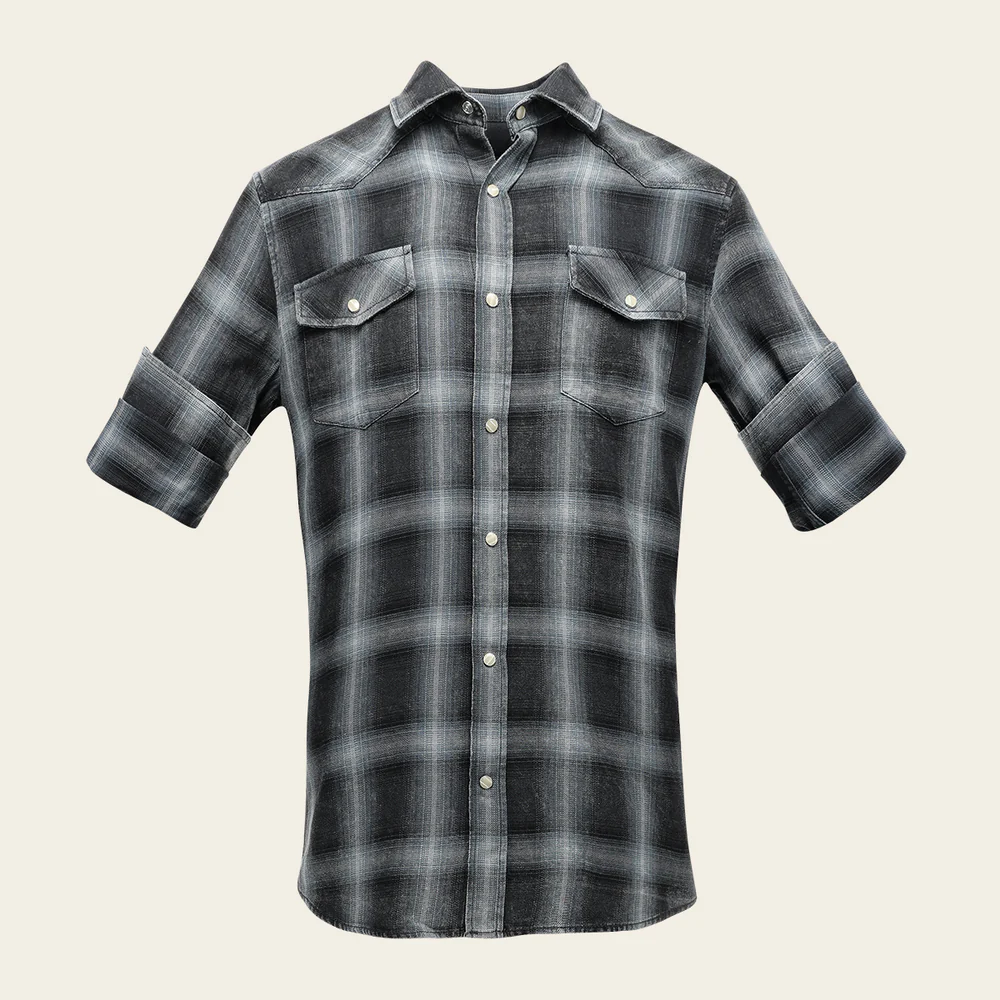 Men’s Long Sleeve Shirt with Black & White Checked Pattern in Cotton