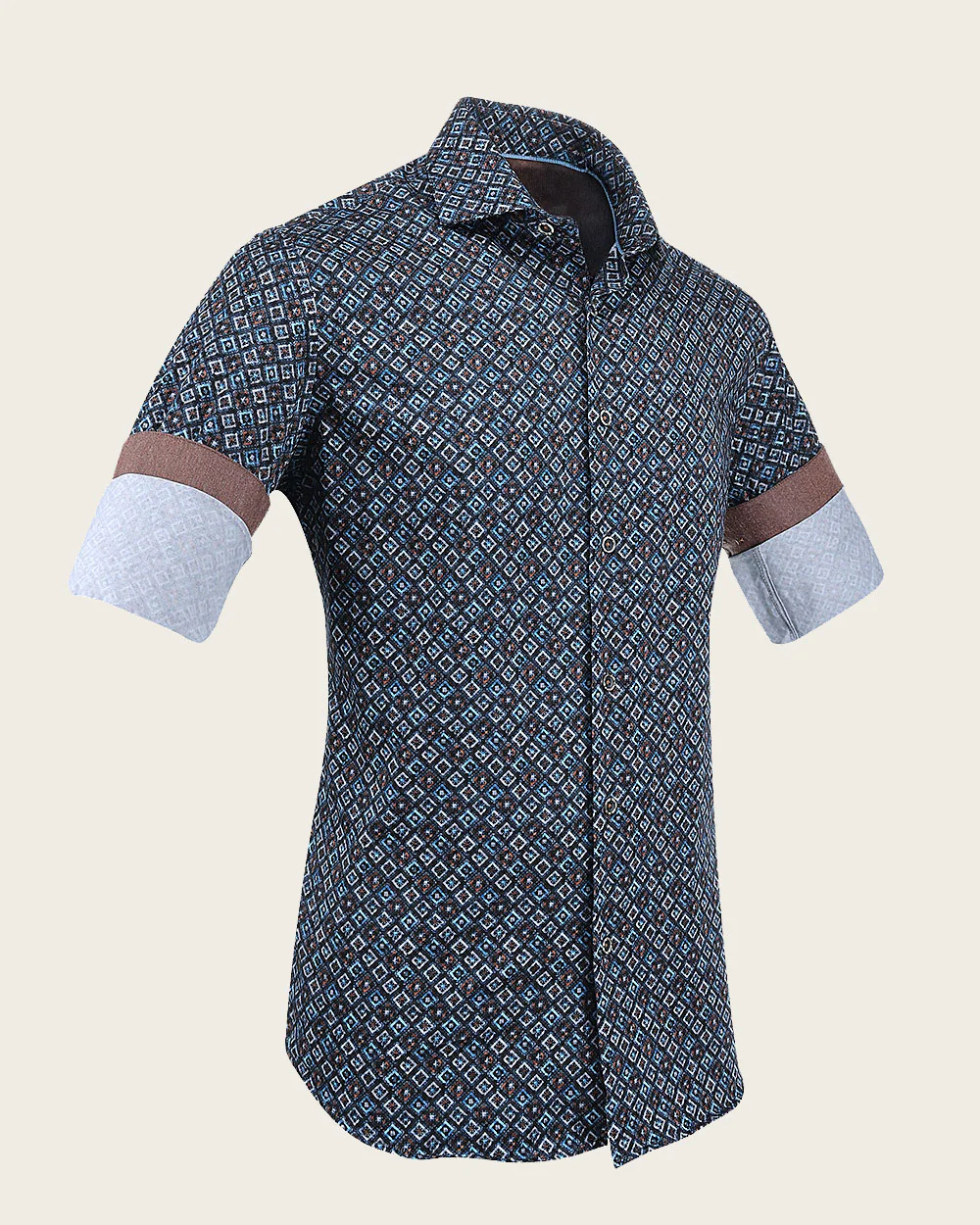 Brown & Blue Diamond Motif Shirt 10 Brown & Blue Diamond Motif Shirt
