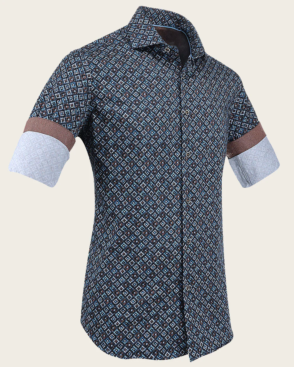 Brown & Blue Diamond Motif Shirt 8 Brown & Blue Diamond Motif Shirt