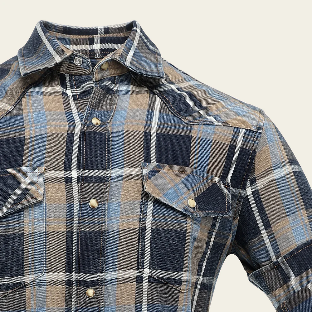 Men’s Long Sleeve Shirt with Brown Checked Pattern in Cotton
