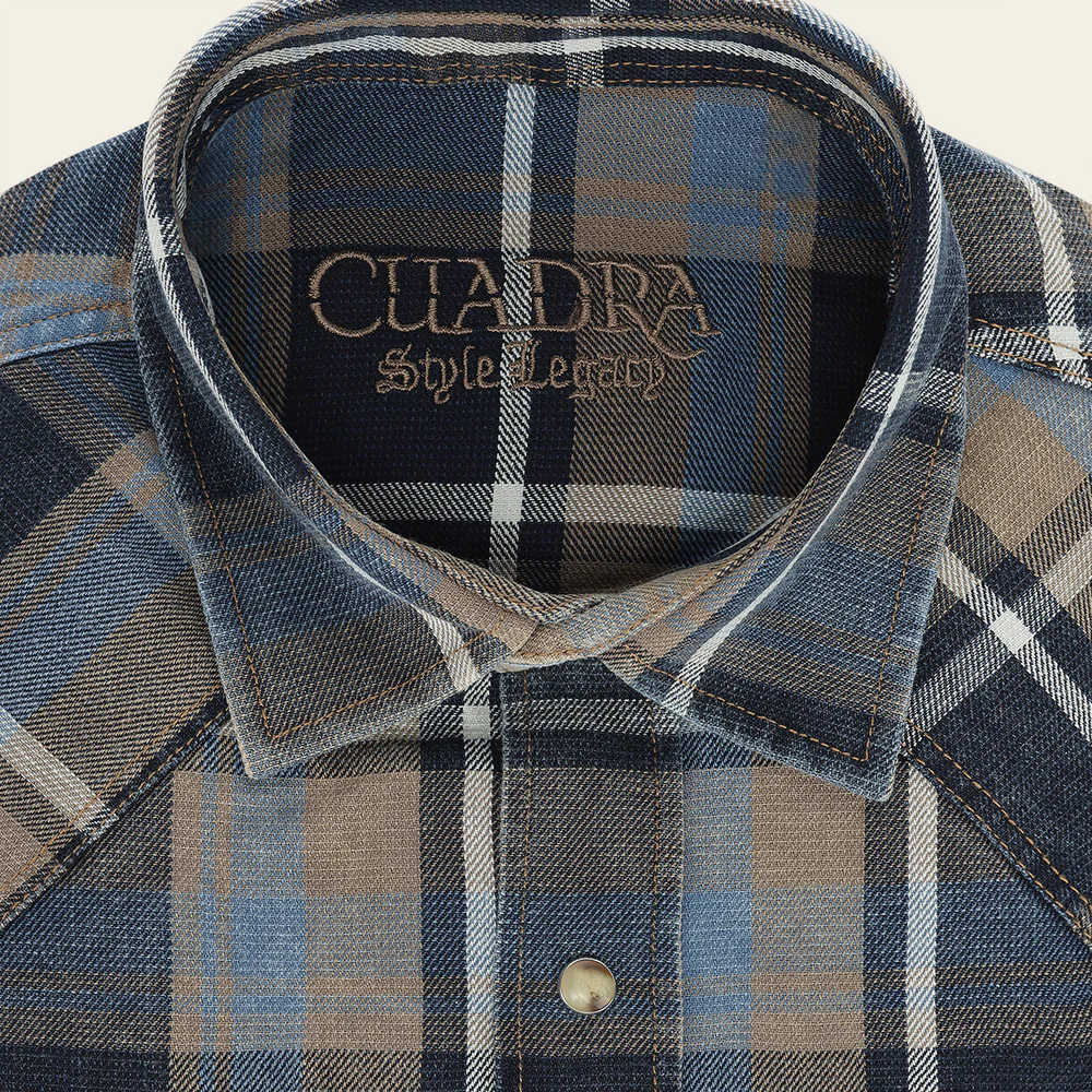 Men’s Long Sleeve Shirt with Brown Checked Pattern in Cotton