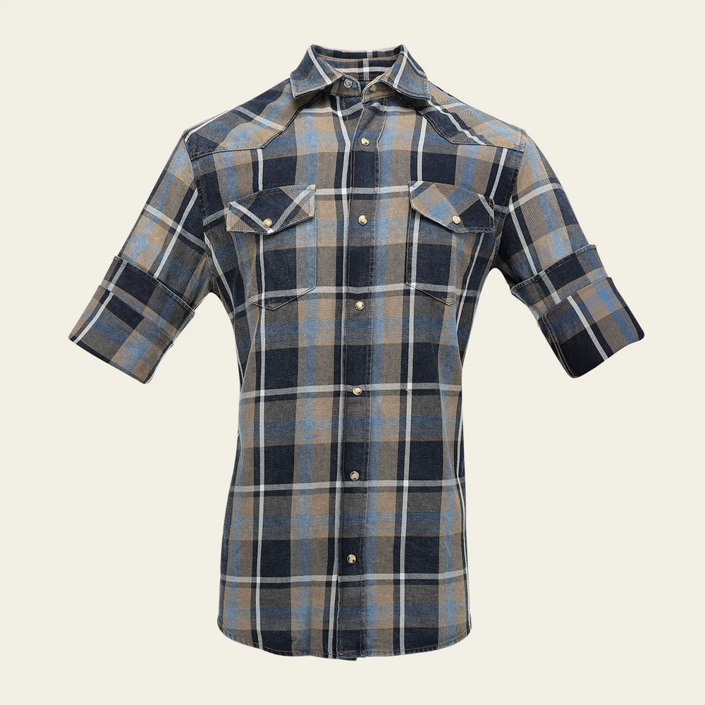 Men’s Long Sleeve Shirt with Brown Checked Pattern in Cotton