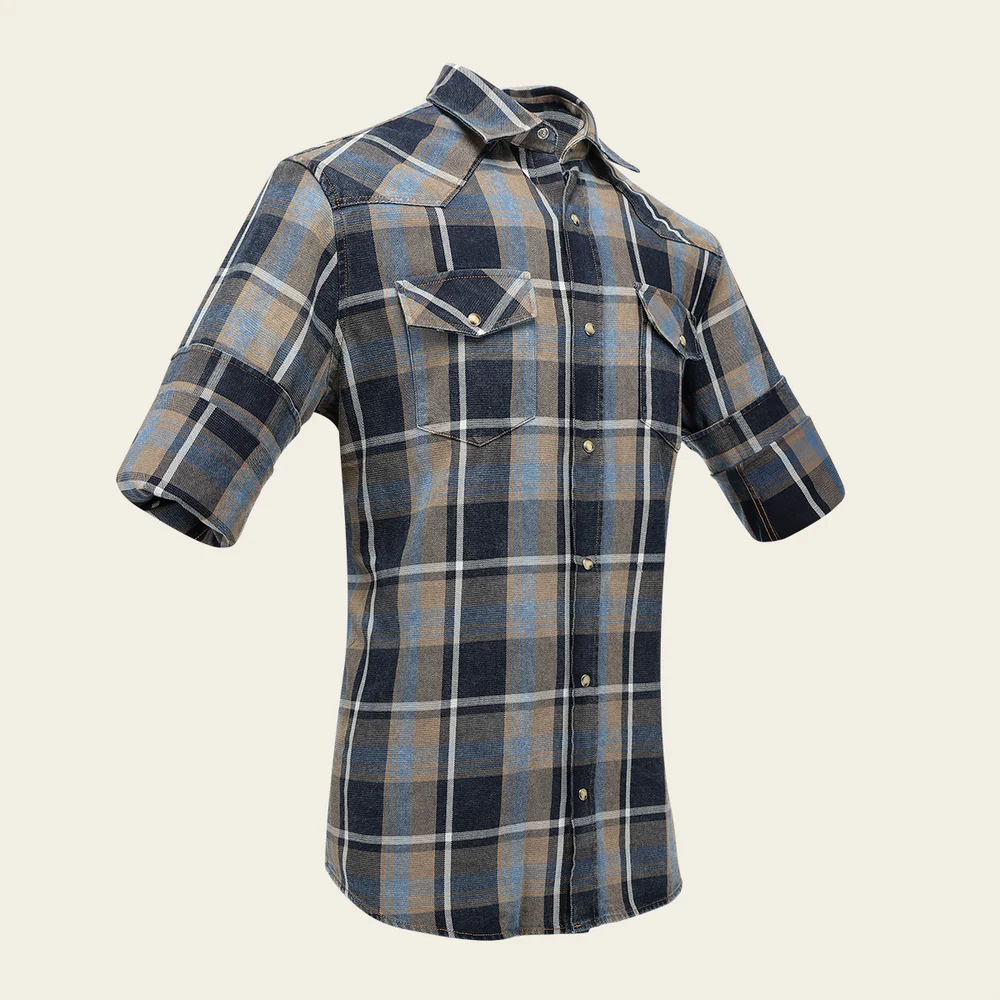 Men’s Long Sleeve Shirt with Brown Checked Pattern in Cotton
