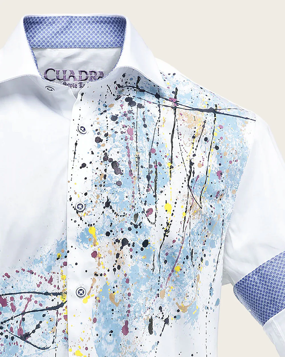 Hand Painted White Casual Shirt for Men in 100% Cotton