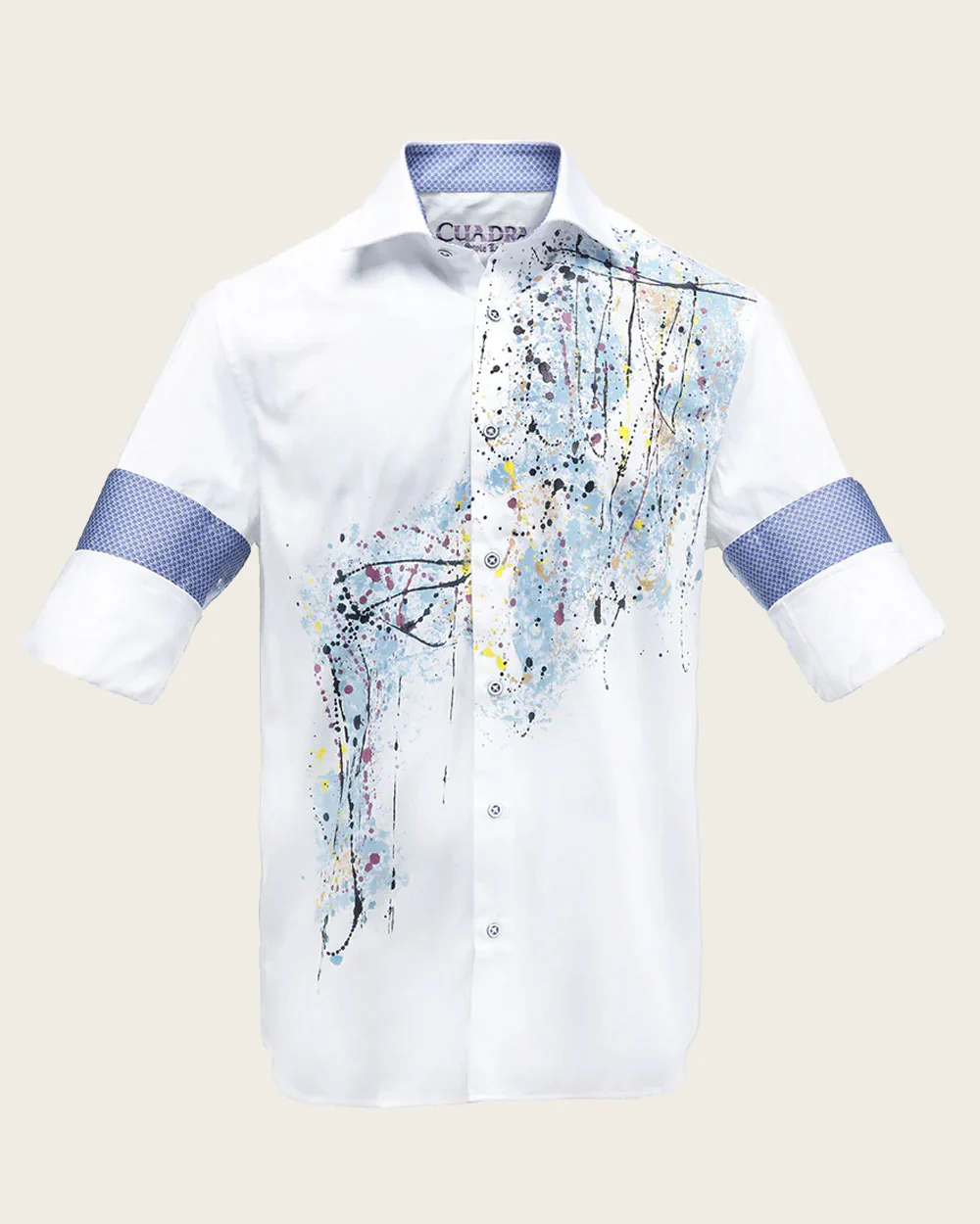 Hand Painted White Casual Shirt for Men in 100% Cotton