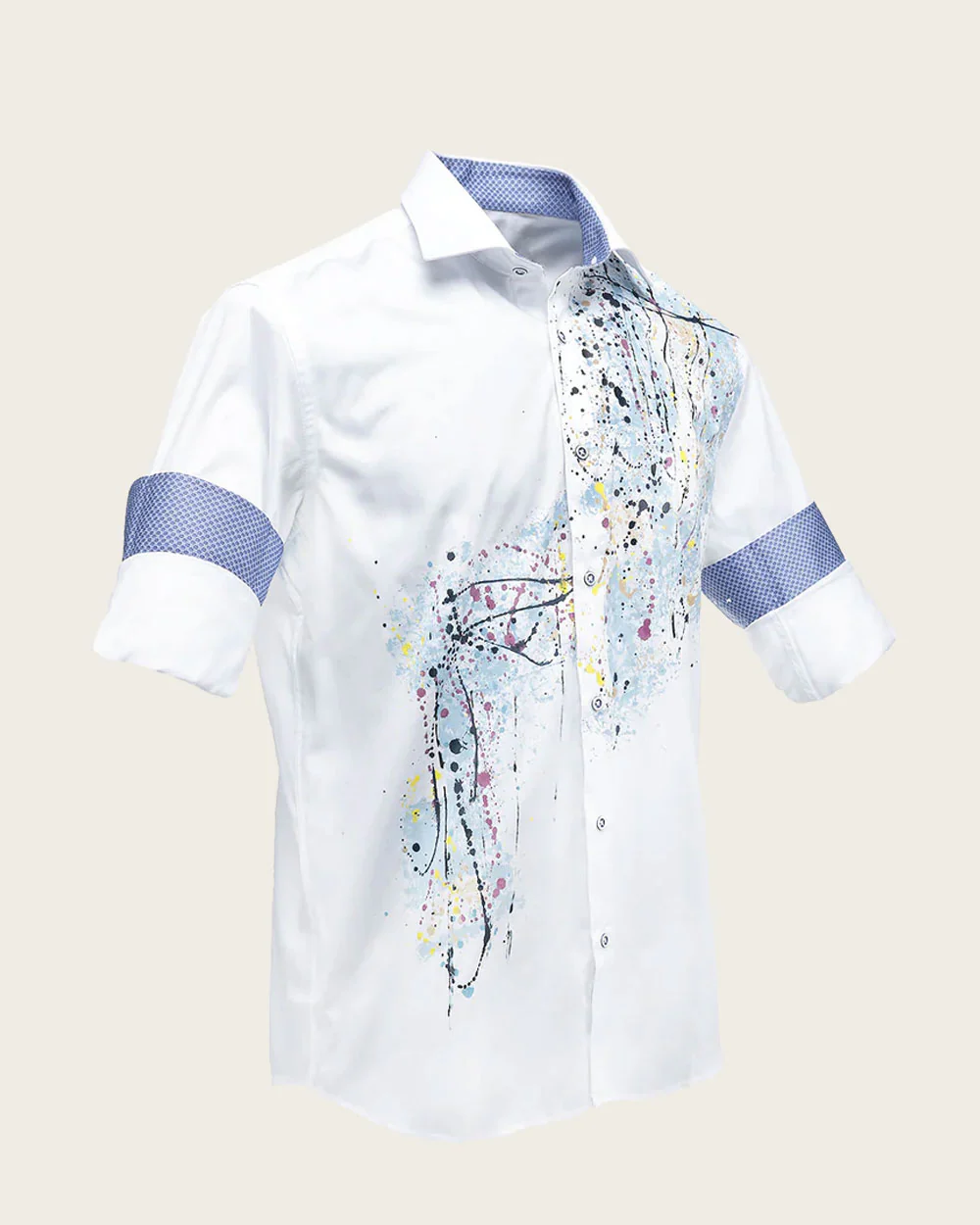 Hand Painted White Casual Shirt for Men in 100% Cotton