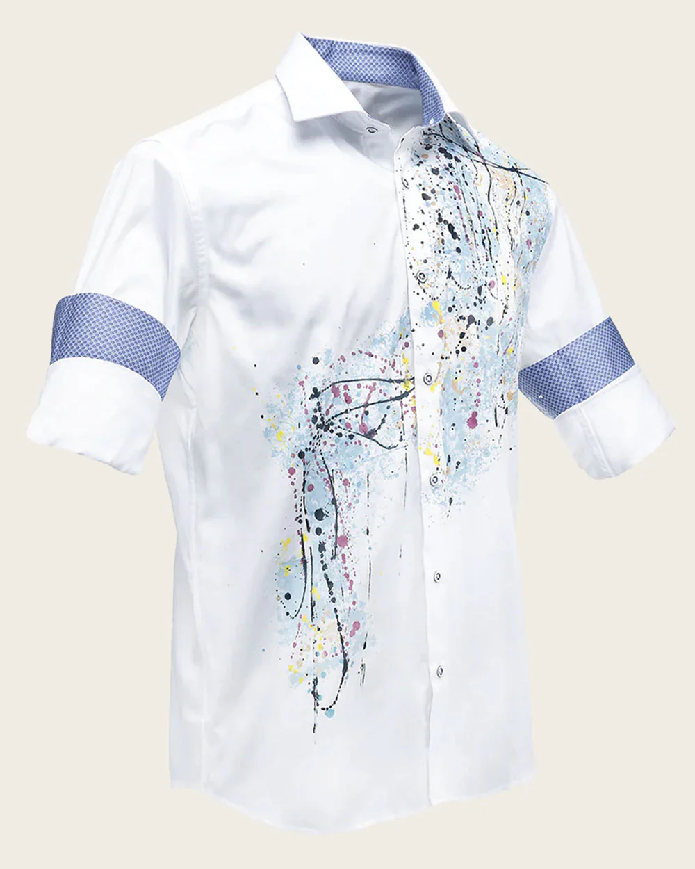 Hand Painted White Casual Shirt for Men in 100% Cotton