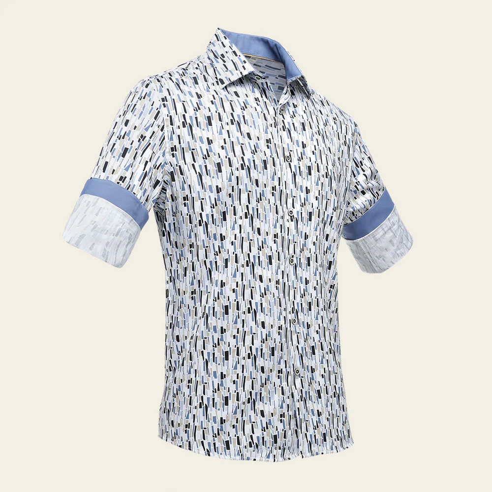 Cotton Men’s Light Blue Geometric Motif Long Sleeve Shirt