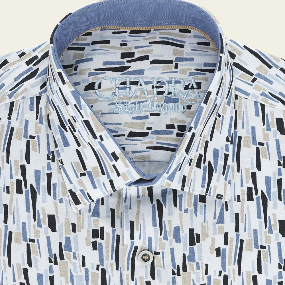 Cotton Men’s Light Blue Geometric Motif Long Sleeve Shirt