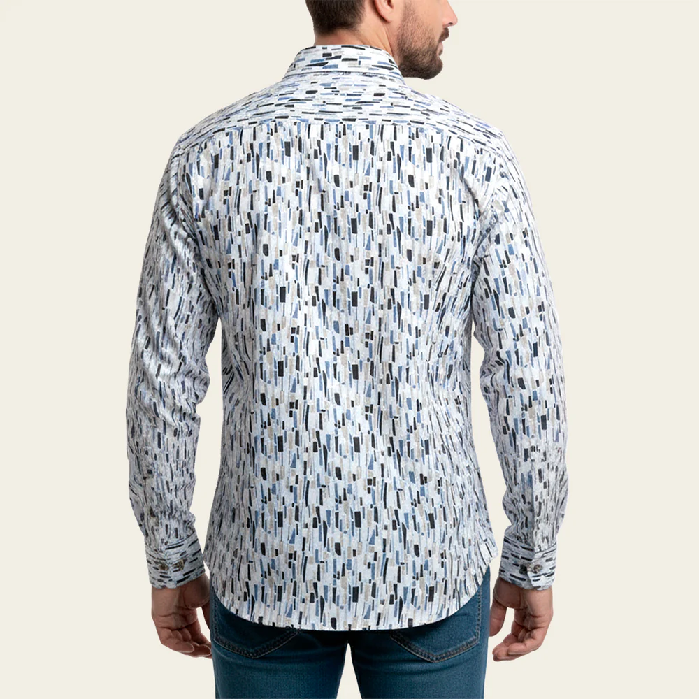 Cotton Men’s Light Blue Geometric Motif Long Sleeve Shirt