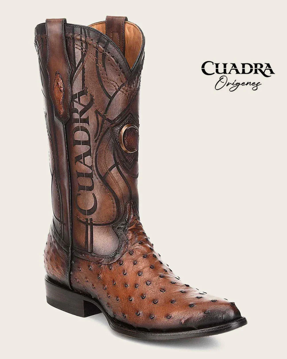Engraved Brown Ostrich Western Boots. 12 Engraved Brown Ostrich Western Boots.