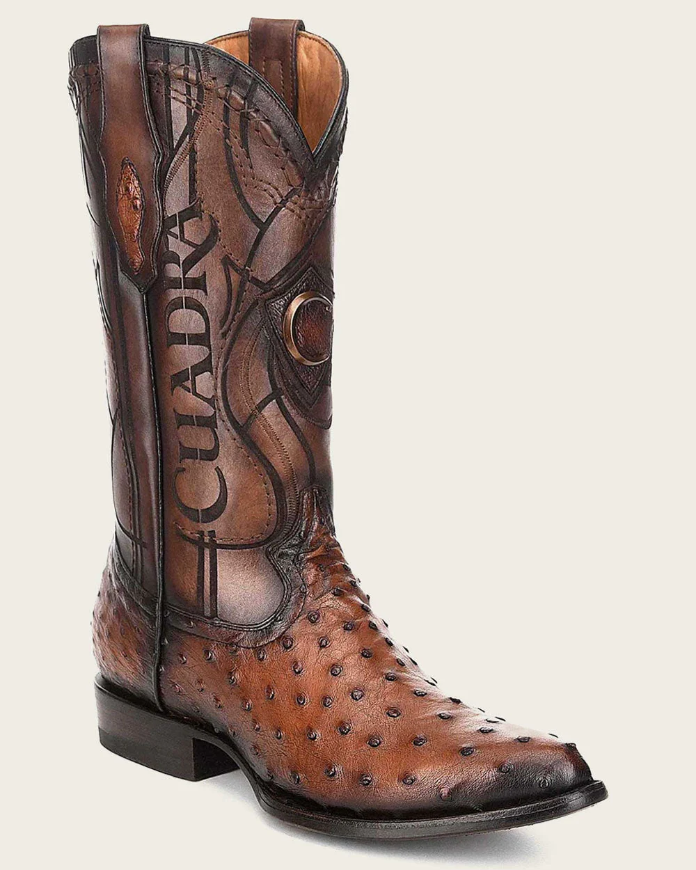 Engraved Brown Ostrich Western Boots.