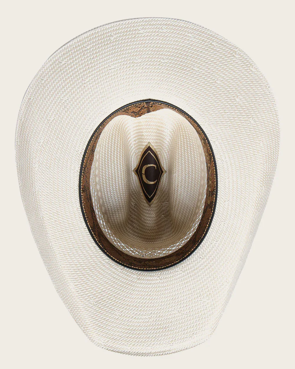 Ivory 30x Natural Handwoven Shantung Cowboy Hat with Python & Calfskin Details