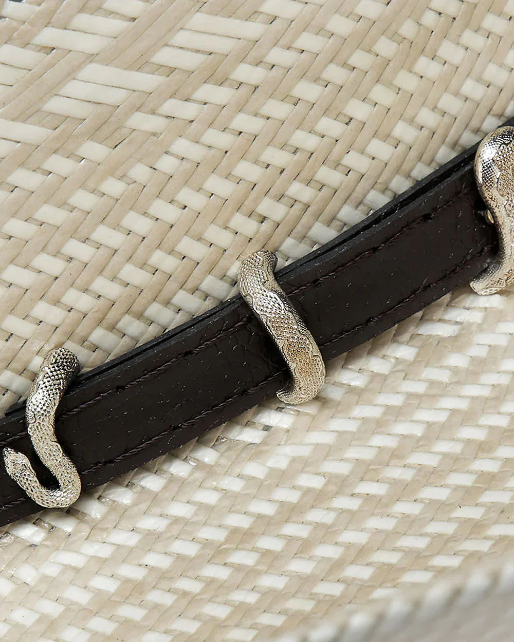 Ivory 30x Natural Handwoven Shantung Cowboy Hat with Python & Calfskin Details