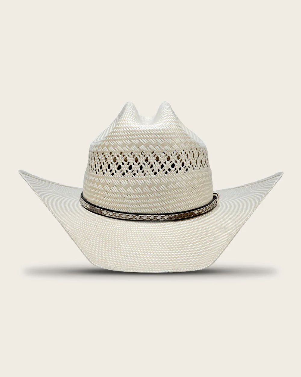 Ivory 30x Natural Handwoven Shantung Cowboy Hat with Python & Calfskin Details