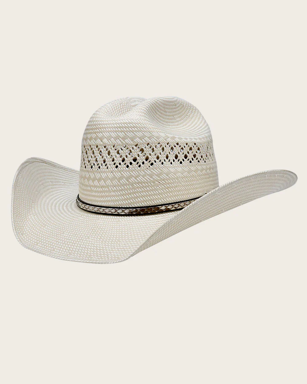 Ivory 30x Natural Handwoven Shantung Cowboy Hat with Python & Calfskin Details