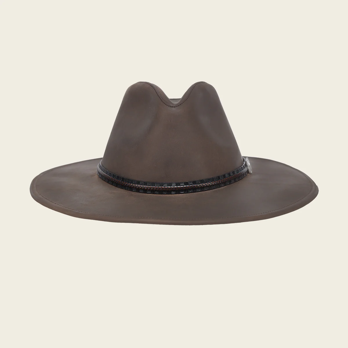 Brown Handcrafted Genuine Bovine Leather Dexter Hat with Engraved Band