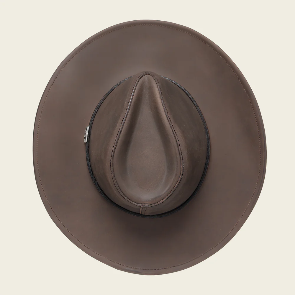 Brown Handcrafted Genuine Bovine Leather Dexter Hat with Engraved Band