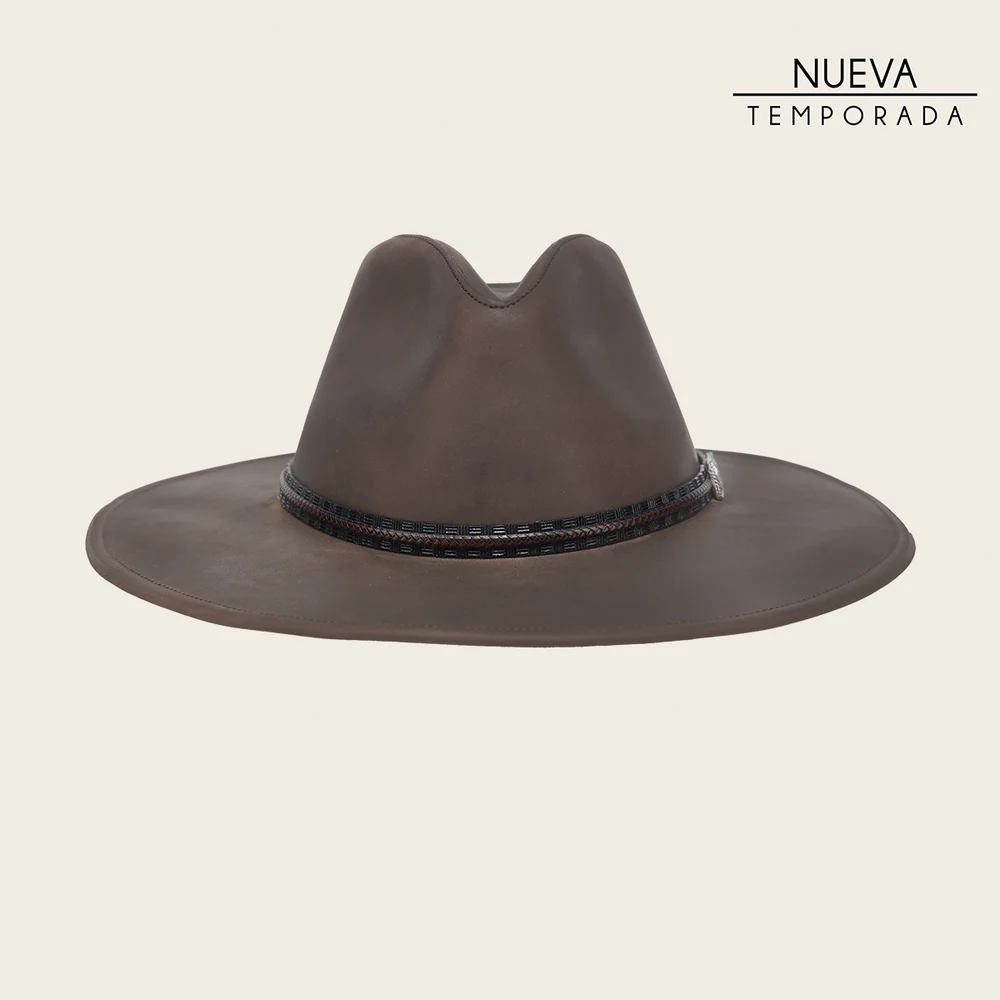 Brown Handcrafted Genuine Bovine Leather Dexter Hat with Engraved Band