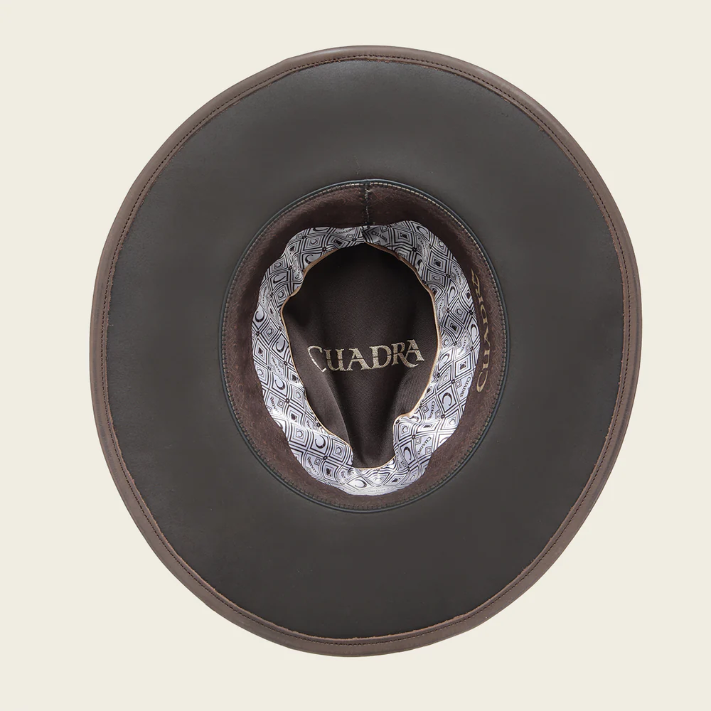 Brown Handcrafted Genuine Bovine Leather Dexter Hat with Engraved Band