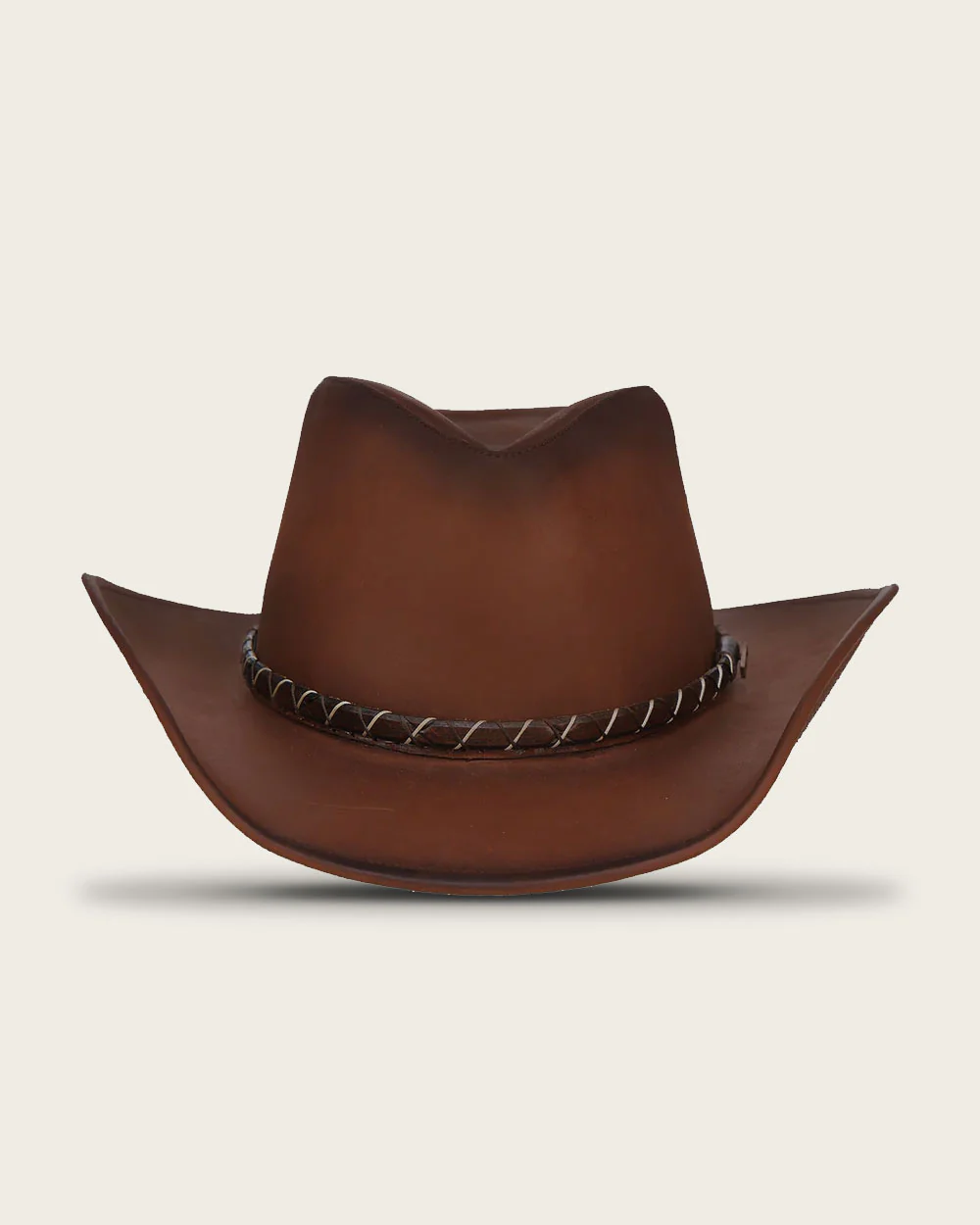 Brown Handcrafted Genuine Bovine Leather Hat with Engraved Band