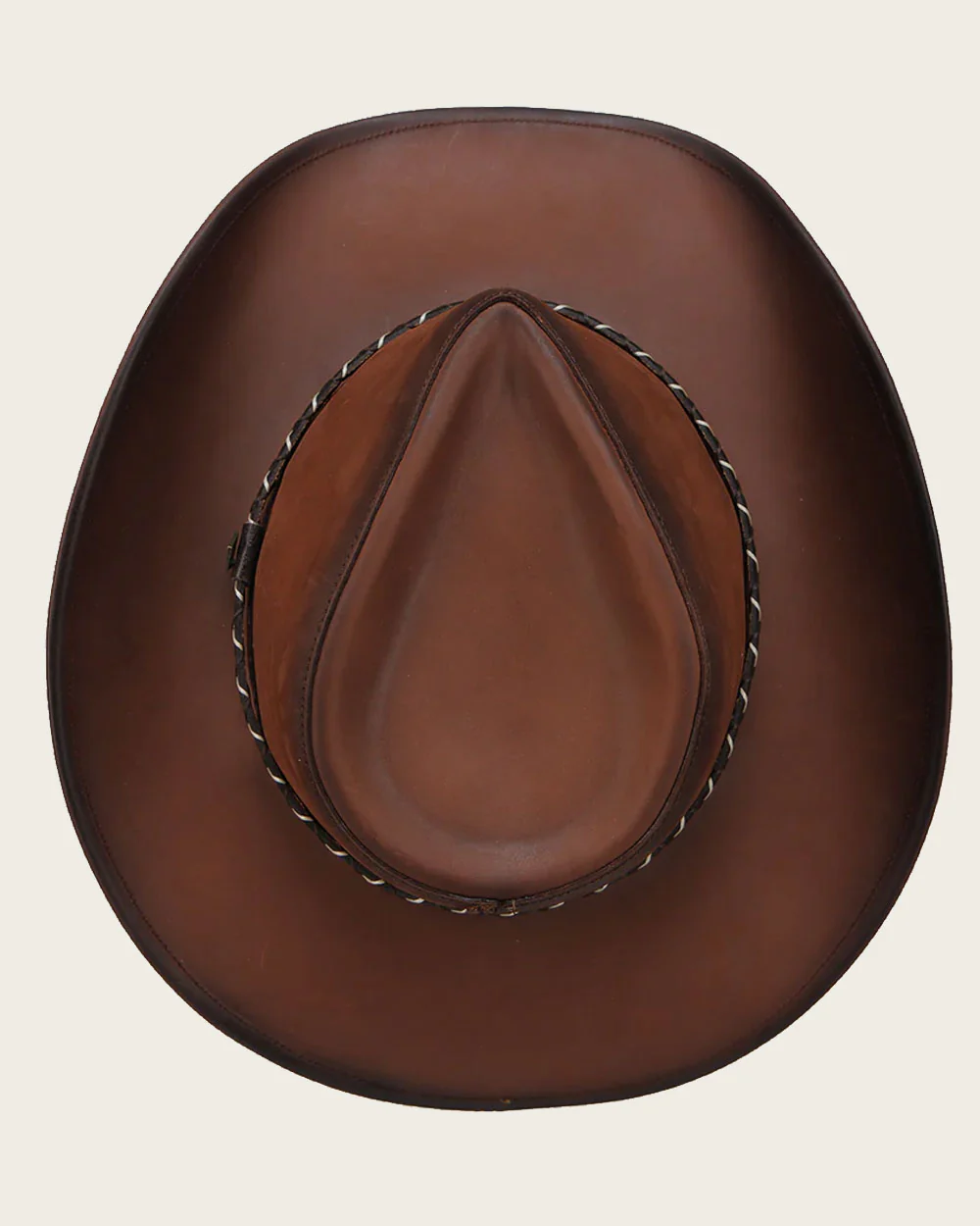 Brown Handcrafted Genuine Bovine Leather Hat with Engraved Band