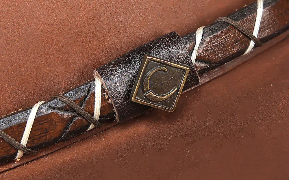 Brown Handcrafted Genuine Bovine Leather Hat with Engraved Band