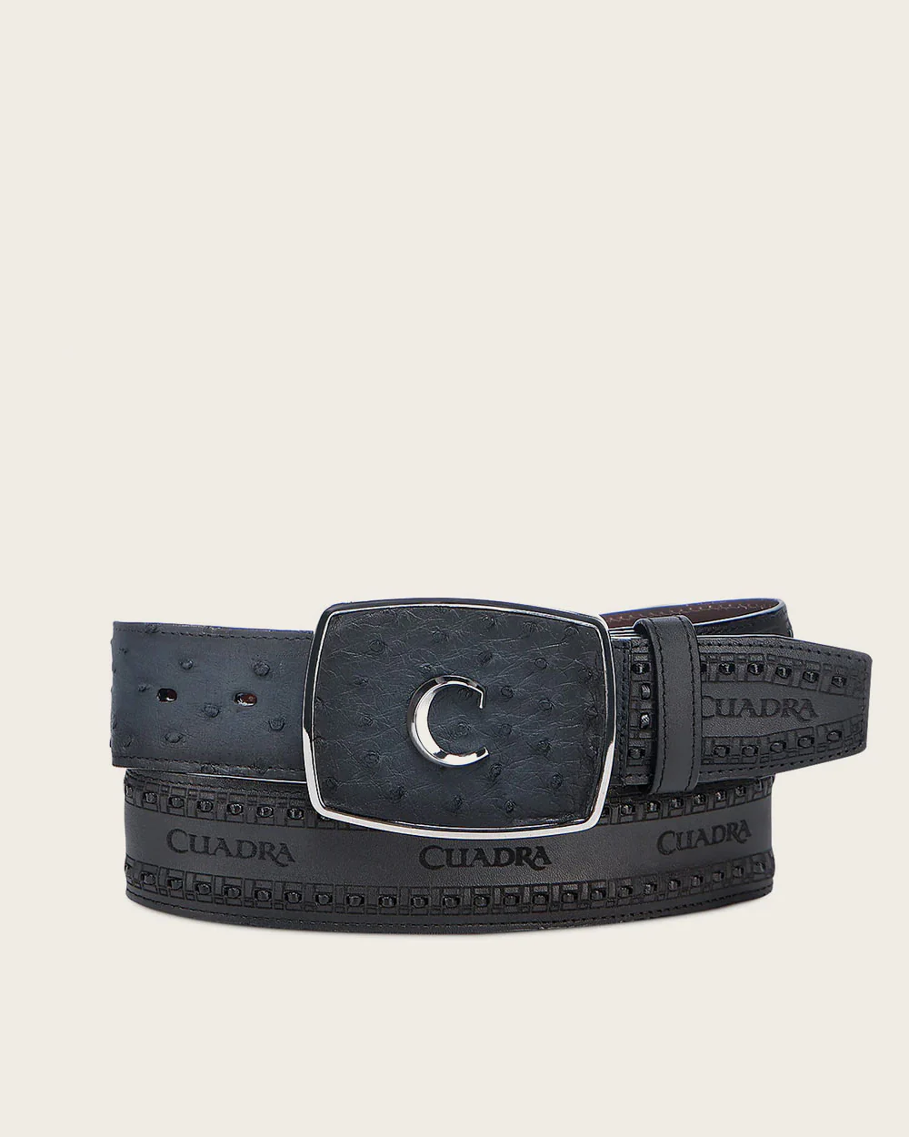 Navy and Black Rodeo Ostrich Belt