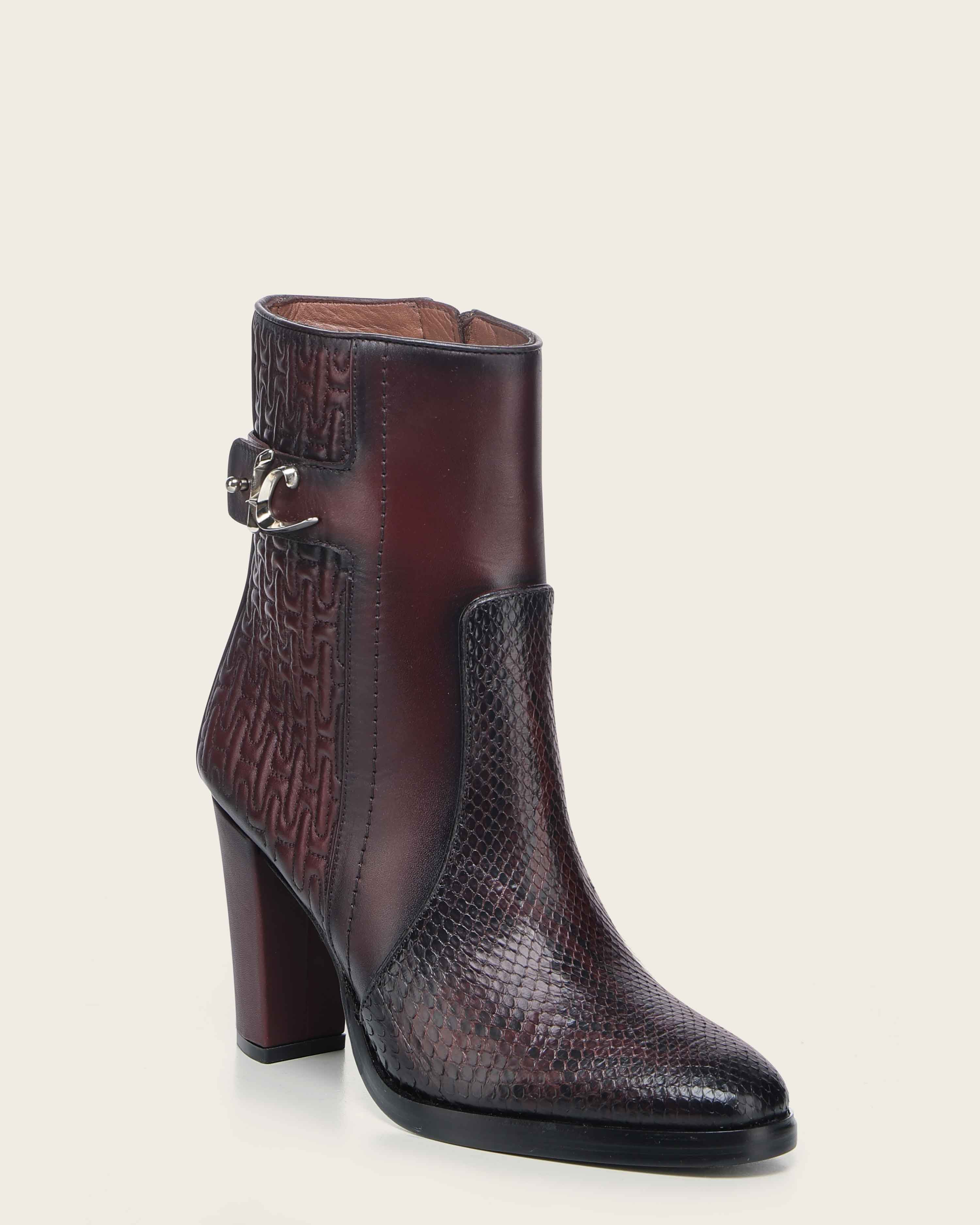 Franco Cuadra Luxury Women’s Modern Python Leather Fashion Boot in Wine