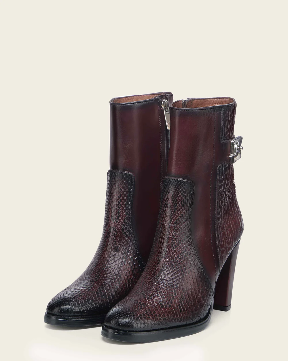 Franco Cuadra Luxury Women’s Modern Python Leather Fashion Boot in Wine